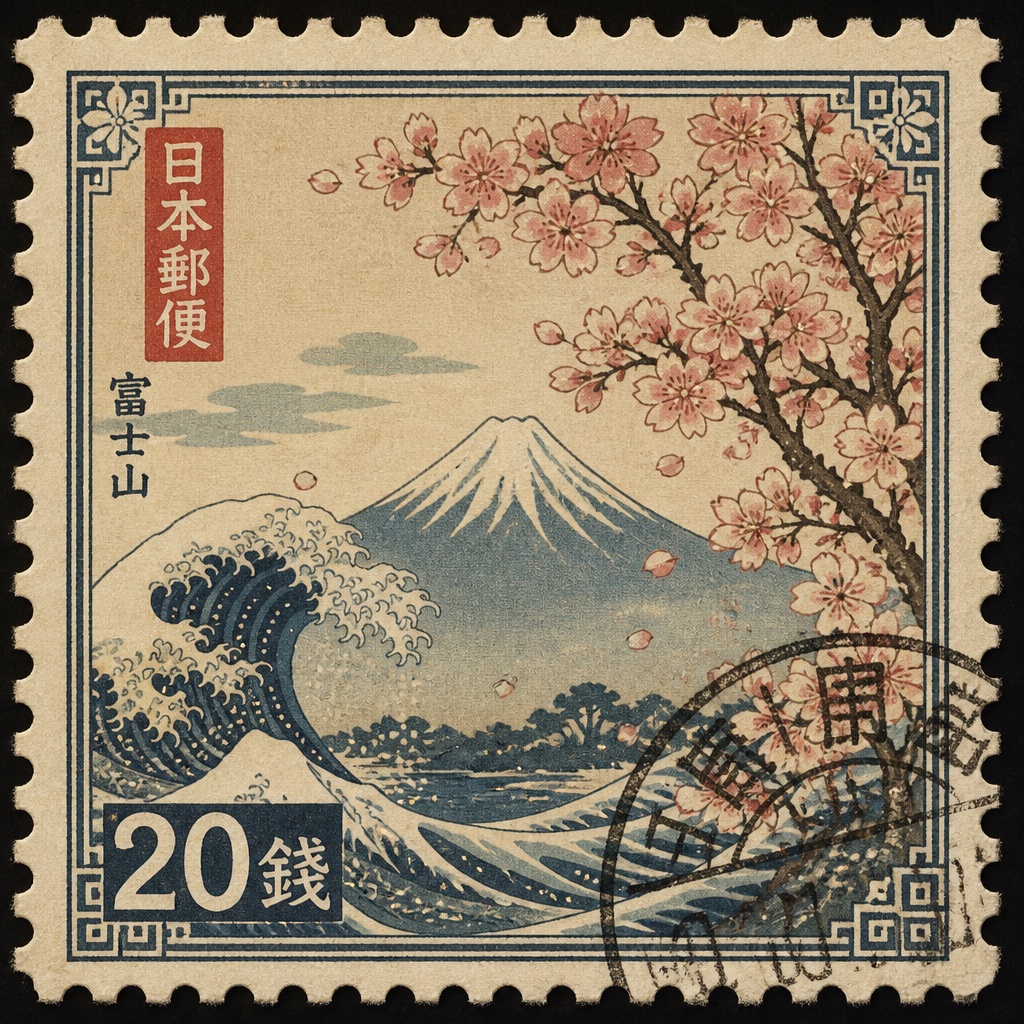 Japanese-Style Postage Stamp